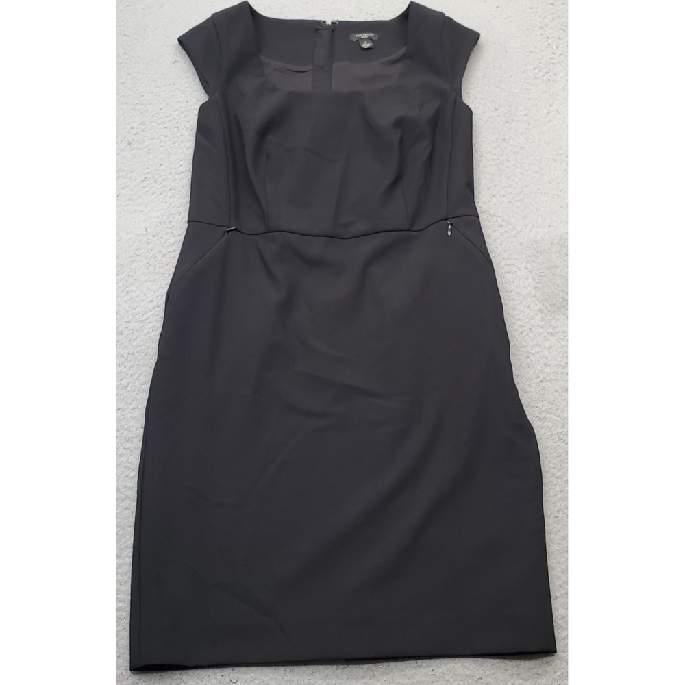 Ann Taylor Sheath Dress Women Petite 2P Black Cap Sleeve Square Neck Work Career